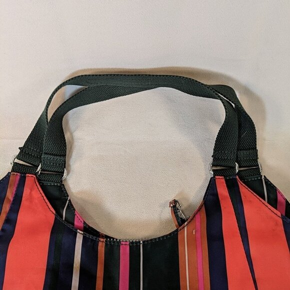 Kipling Striped Muticolor Shoulder Tote Bag Orange Green Large Canvas Straps - Picture 3 of 16